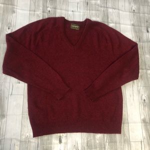 Campus Sweater Mens XL Wool Blend V Neck Heathered Maroon Vintage